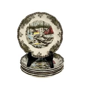 Johnson Bros Friendly Village England Vintage 'The Ice House' Saucers-Set of 6